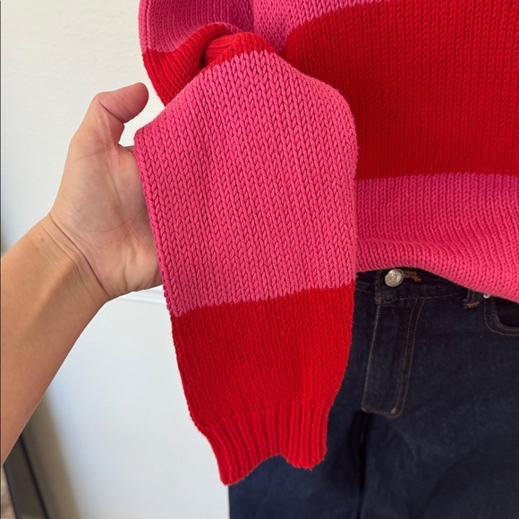 Isaac Mizrahi x Target Vibrant Bold Pink Red Stripped Knit Turtleneck Sweater - Picture 4 of 8